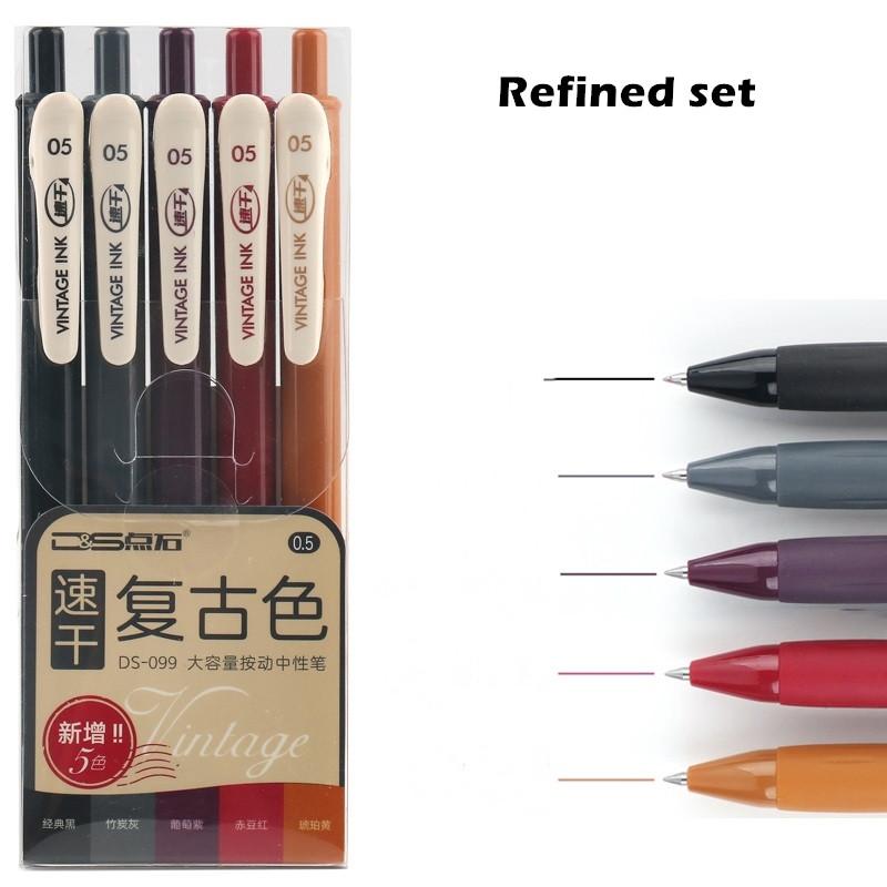 5pcs Vintage Ink Pens Set Quick-dry Writing Multi Color 0.5mm Ballpoint Pen for Diary Drawing Marker Liner Art DIY School