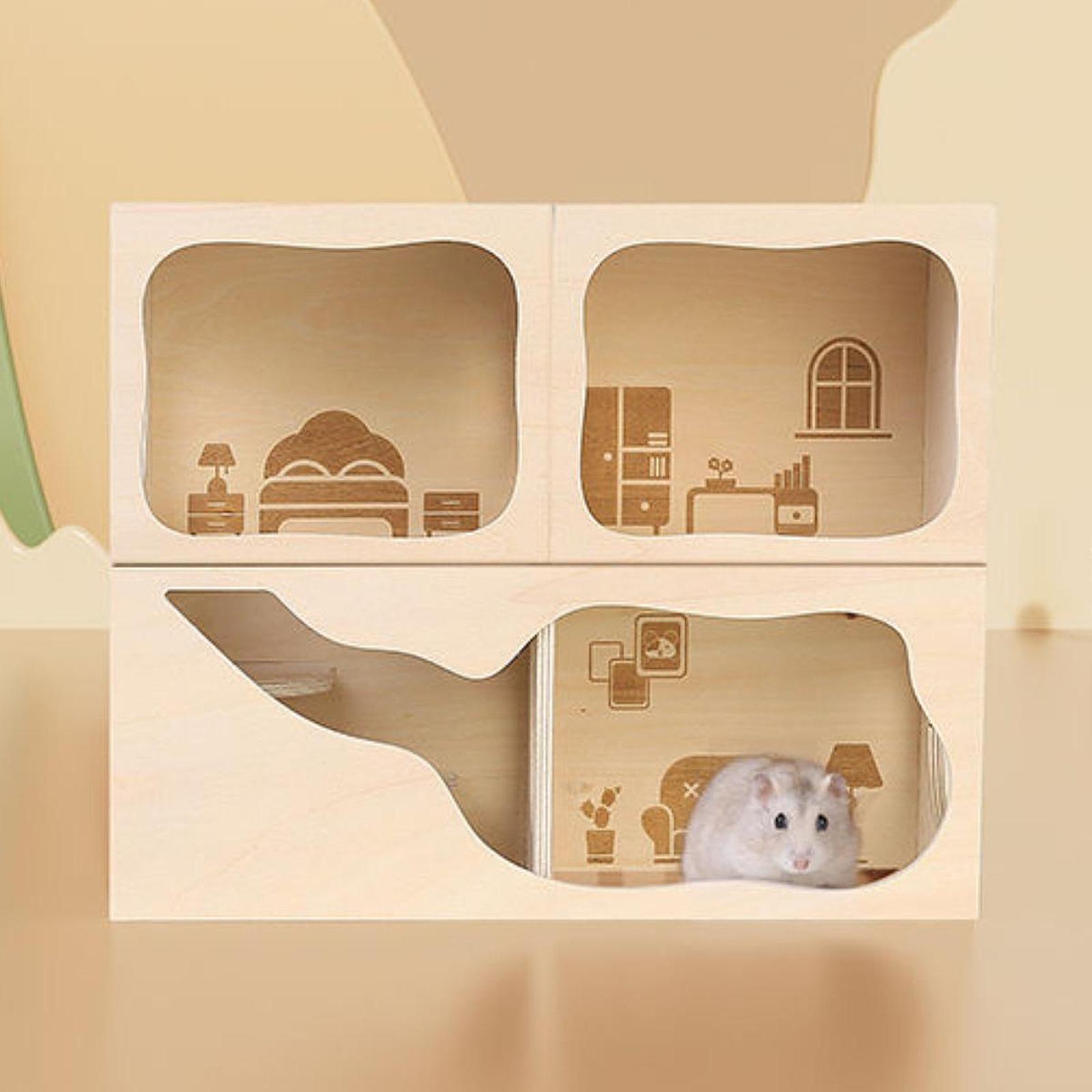 Деревянный Домик для Хомяка Укрытие Принадлежности Декор Клетки Аксессуары для Клетки Мелкие Животные Питомцы Тоннель для Крысы Хомяка Мыши Песчанки Лемминги S Bedroom