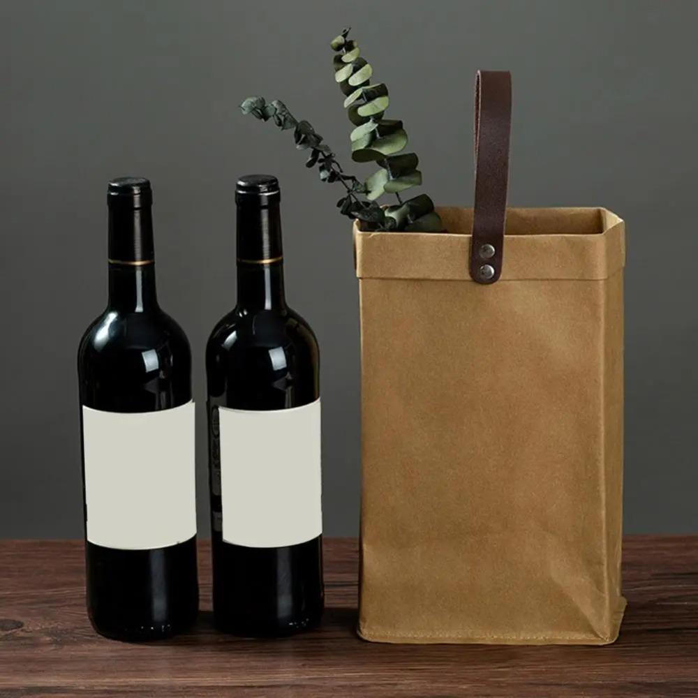 

Waterproof Kraft Paper Wine Bottle Bag Washable Wine Gift Bag Wine Bottle Carrier Party
