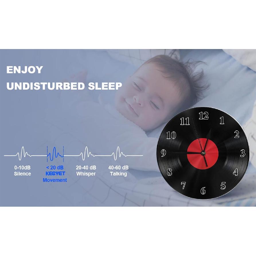 Record Vintage Wall Clock Round 10 Inch Battery Operated Black Album Disc with Blank Red Label Music Retro Quartz Silent Wooden Clocks Art Decorative