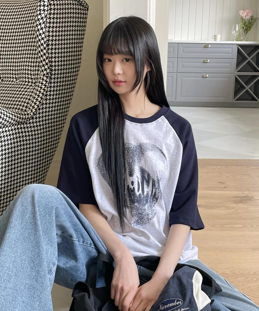 ACOVER Heart Spray Raglan Short Sleeve T-Shirt 3 Colors