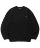 TRILLION Washable Boat Embroidered Cable Crew Neck Knit (Pure Black)
