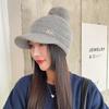 Rabbit-wool Hat for Women's Letters Bright Diamond Knitted Wool Cap Plus Velvet Warm Wool Ball Ear Protection Baseball Cap