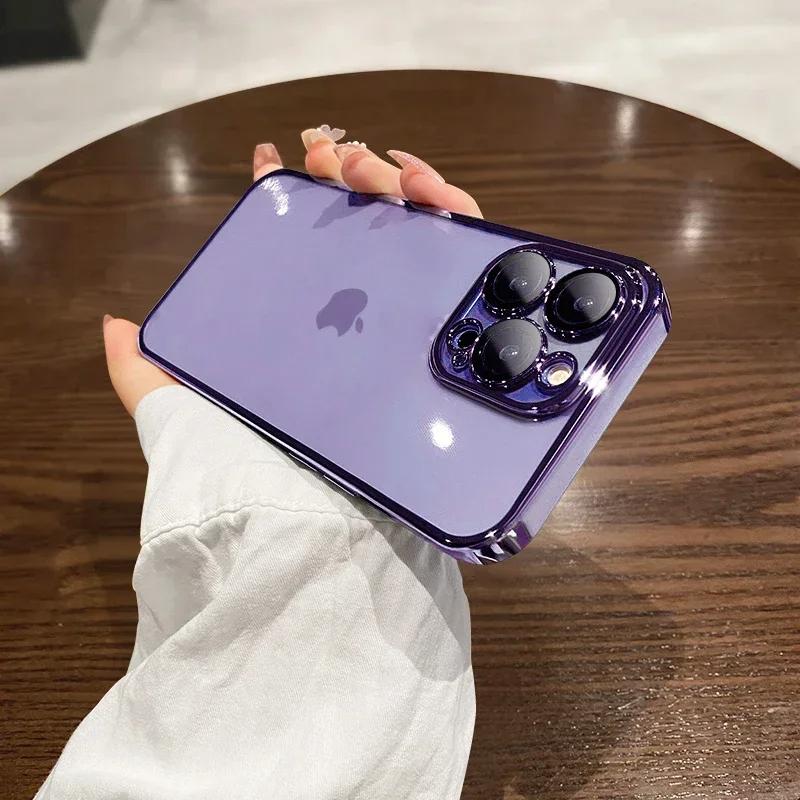 Luxury New High Quality Plating Clear Case For IPhone 15 14 11 12 13 14 Pro Max 14 15 Plus Phone Cases Shockproof TPU Back Cover