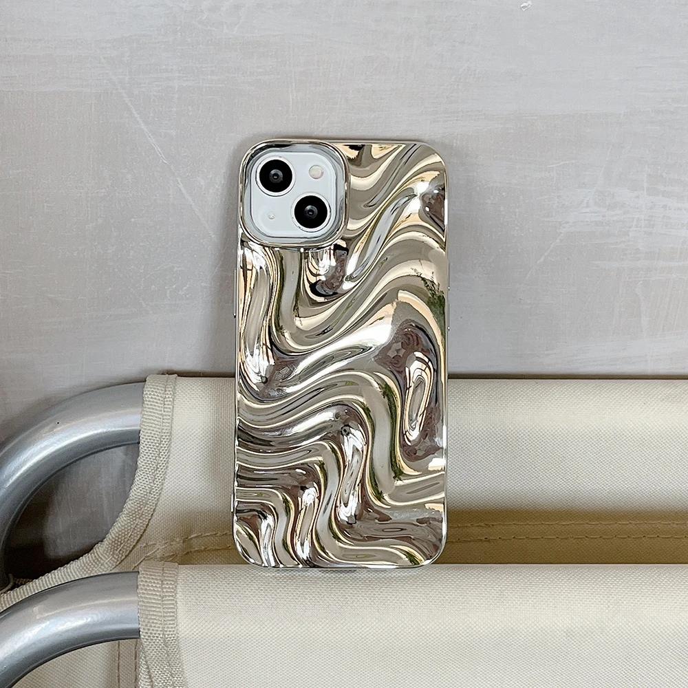 Qianliyao 3D Electroplated Water Ripple Pattern Silver Phone Case For iPhone 17 16 15 14 13 12 11 Pro Max Soft Shockproof Cover