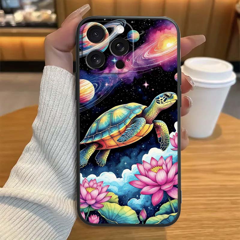 Cartoon Anime Turtle Elephant Phone Case For Apple iPhone 17 16 16E 15 14 13 12 11 Pro Max Plus Black Soft Silicone