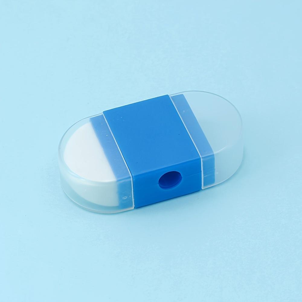 

2-in-1 Pencil Sharpener with Eraser: Portable Pocket Office Pencil Sharpener with Trash Compartment - Suitable for Ages 14 and Up синій