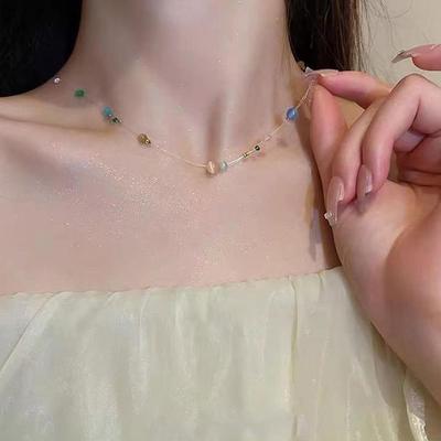 Colorful Beads Korean Style Necklace Resin Y2k Necklace Vintage Clavicle Chain  Birthday Gift