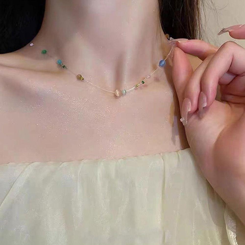 Resin Korean Style Necklace Colorful Beads Y2k Necklace Vintage Girl Choker  Summer
