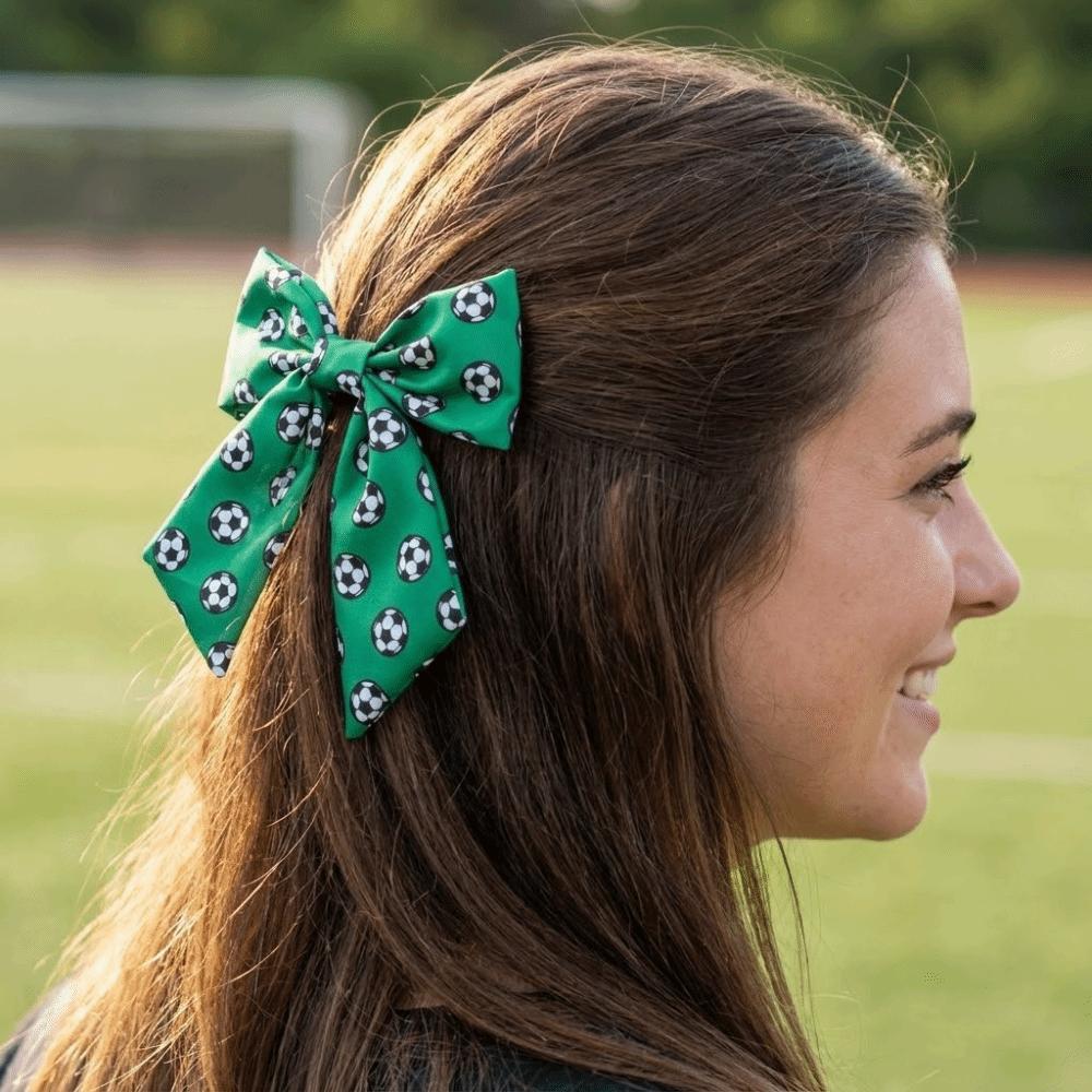 Elastic Fabric Ribbon Hair Rope Colorful Hairpin Football Pattern Bow Hair Clip Fan Gear