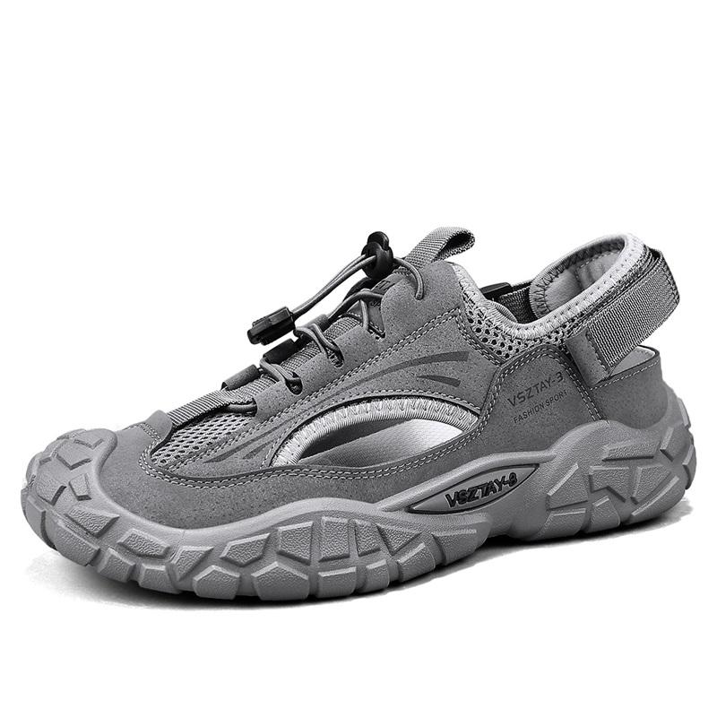 Classic Grey Hiking Sandals Men Summer Mesh Outdoor Beach Men's Sports Sandals Platform Breathable Hollow Out Walking Shoes Man