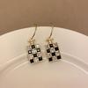 Temperament square checkerboard rhinestone earrings women, design sense small fragrant style earrings Internet celebrity earrings