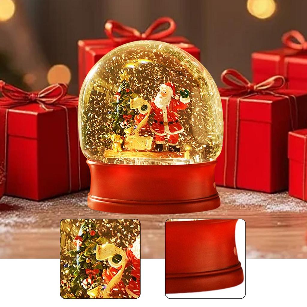 Christmas Snow Globe Table Centerpiece Music Box with Swirling Water Glittering Night Light Christmas Decoration for Desk