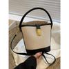 1PC Fashion Contrast PU Canvas Splice Buckle Handbag Water Bucket Bag Strap Long Shoulder Strap Crossbody Bag For Women's Daily Use