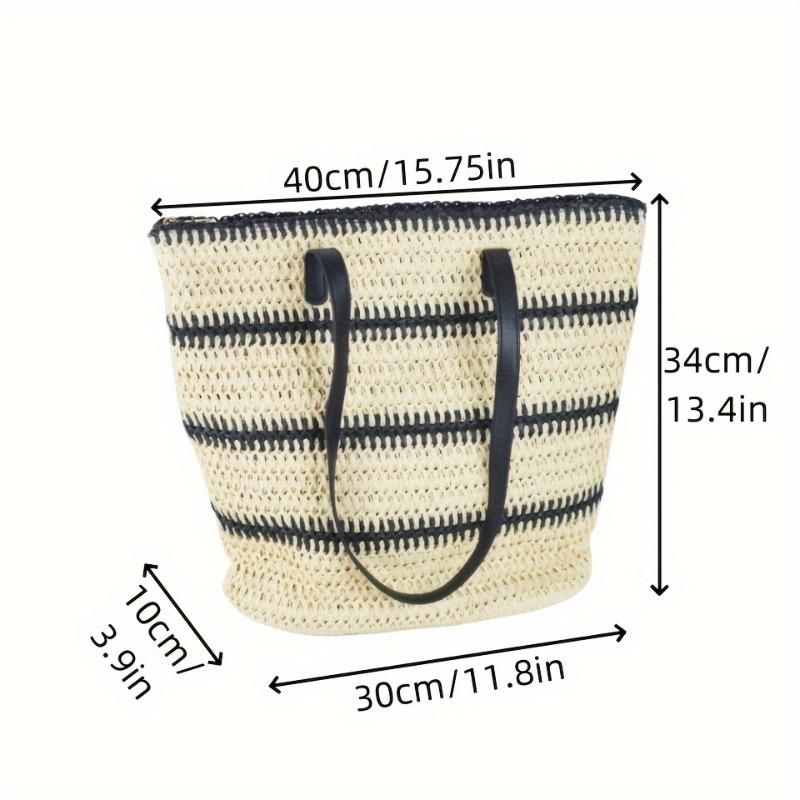 New Versatile Striped Straw Bag Large-capacity Woven Bag Tote Bag Vacation Beach Bag Casual Women's Bag Shoulder Bag