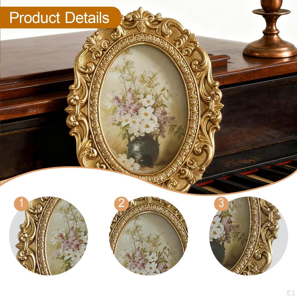 Oval Picture Frame Photo Tabletop Decorative Family Ornament Handcrafted Retro Design Ornate