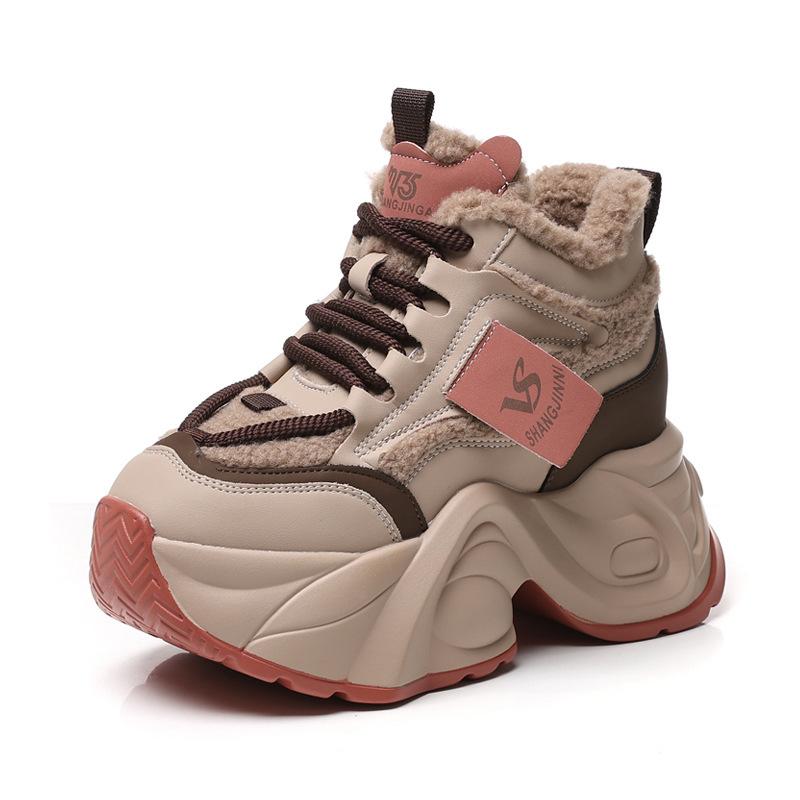 Women's Shoes New Thick-soled Small Inner Height Increase and Velvet Warm Dad Shoes Women's Winter Sports Casual Shoes