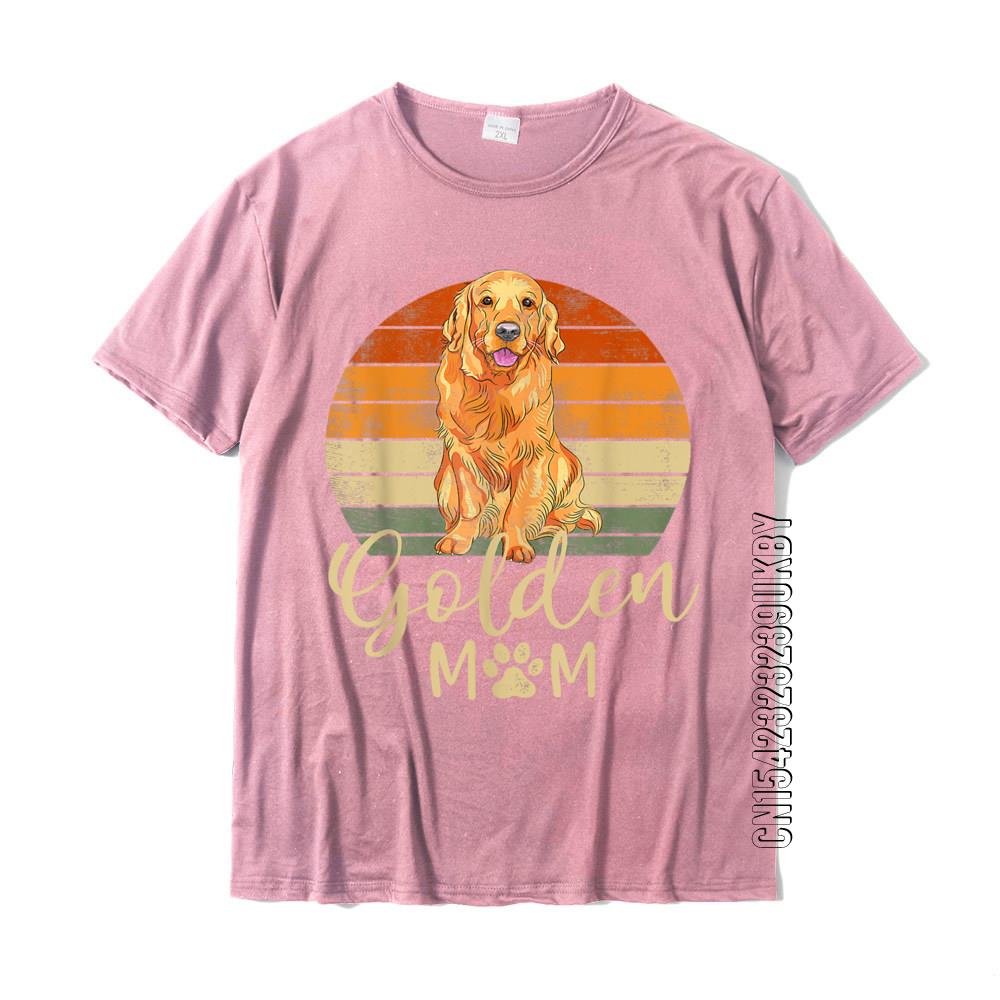 Golden Mom Retro Sunset Golden Retriever Lover Gift Dog Mama T-Shirt Top T-Shirts For Men Cotton Tops Shirts Slim Fit Family