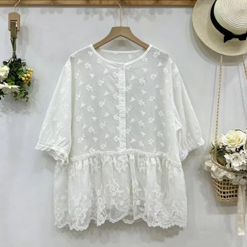 1116 Summer New Women's Round Neck Japanese Embroidery Literary and Artistic Style Mori Women's Clothing Age-reducing Sweet Retro Ins