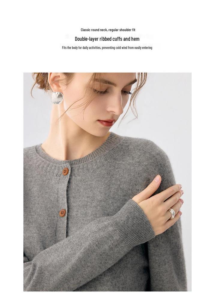 Cashmere Autumn/Winter Women's Round Neck Buttoned Cardigan