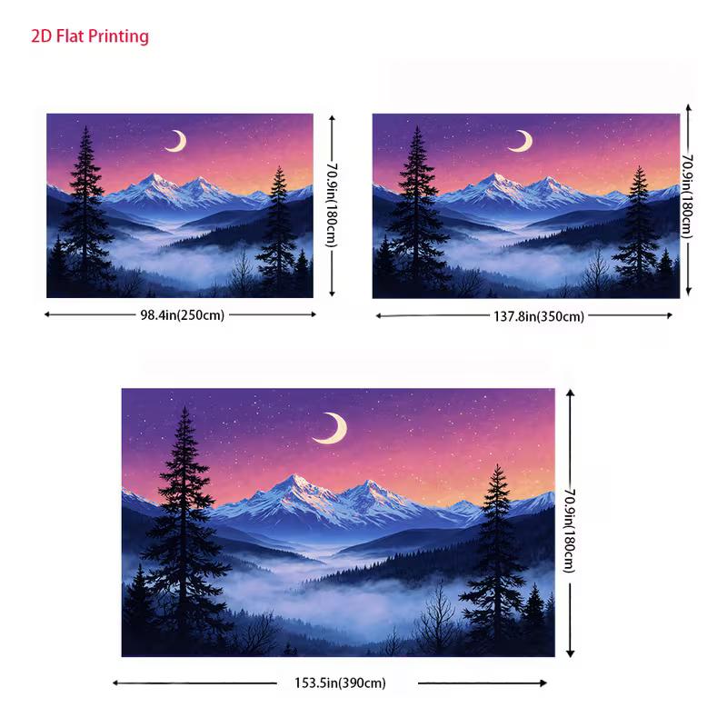 2D Nature Scenery Mountain Moon Background Cloth Decor