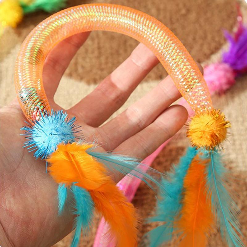 3PCS Funny Interactive Cat Toy with Feathers & Bells Catnip Elastic Rope for Kitten Play Chase Exercise Cat Toy Supplies Toy