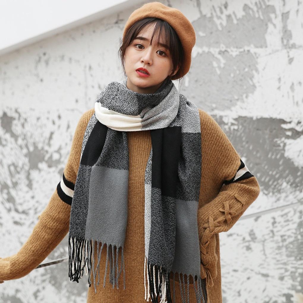 Cashmere Check Muffler, Unisex Couple Winter Scarf