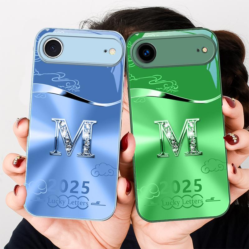 Gradient yellow letter M For iPhone 17 Air 16 E 15 14 13 Plus 12 mini 17 Pro Max 11Pro XR Xs X 7 8 11 Tempered Glass Phone Case