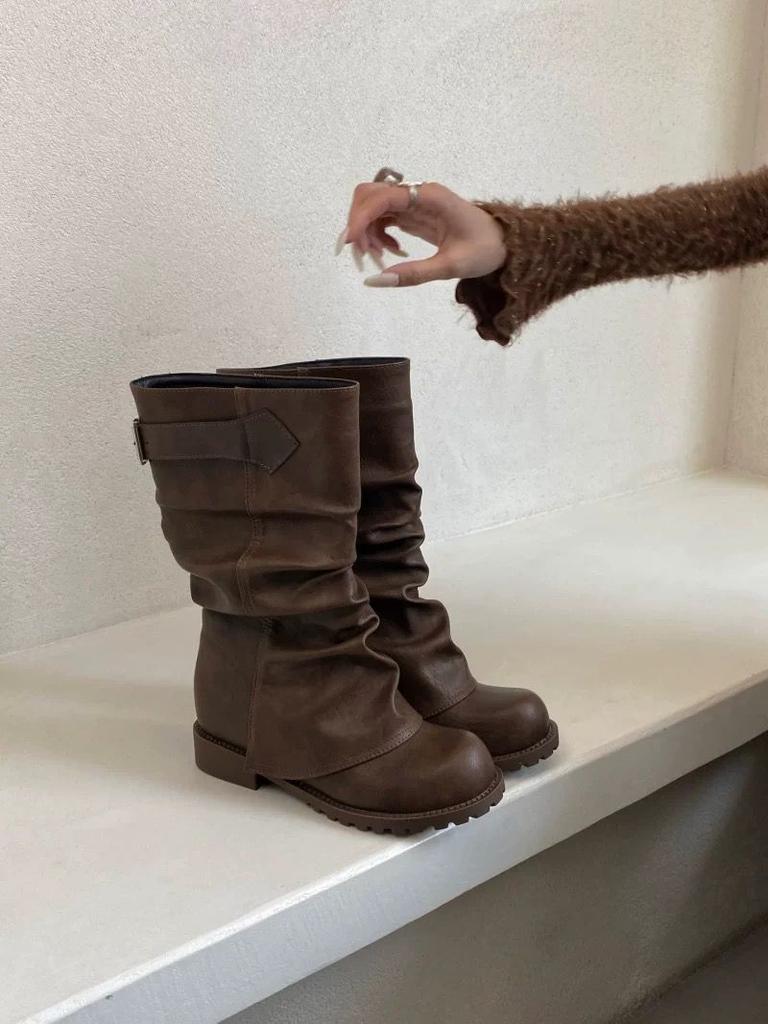 Short Boots Women's 2025 Autumn and Winter New Women's Boots Trousers Boots Thick Heel Boots Martin Boots Belt Buckle Locomotive Boots Knight Boots