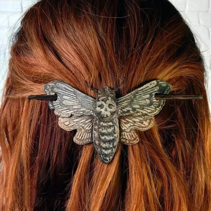 Retro Dark Style Skull As Butterfly Hair Clip Punk Girl Halloween Party Role-playing Personalized Decorative Styling Accessories