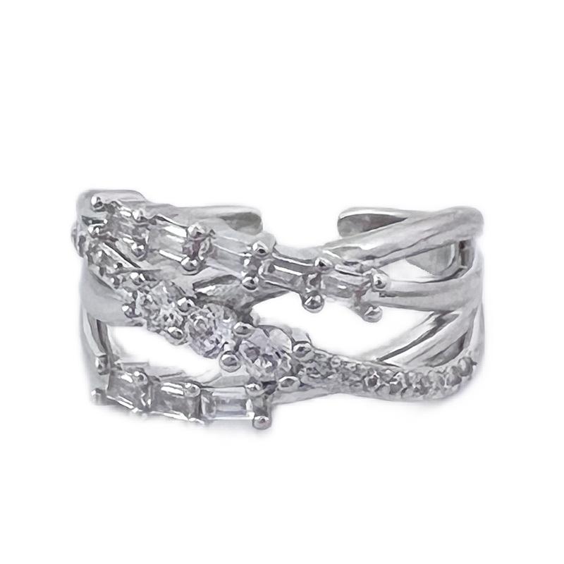 Geometric Full Diamond Zircon Ring Women'S Light Luxury Niche Design High-End Index Finger Ring Set Cold Wind Ring