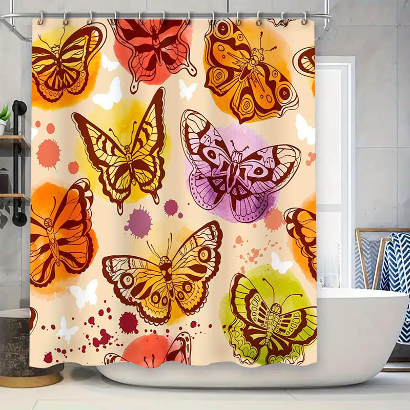 

Artistic Butterfly Shower Curtain Bright Colors Floral Design Waterproof Fabric for Bathroom Decor 90x180cm