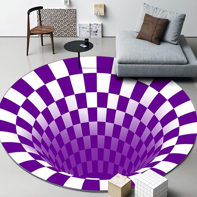 3D Vortex Optical Illusion Rugs Trap Area Carpet Anti-Slip Round Mats Large Carpets for Living Room Sofa Swirl Washable Carpet