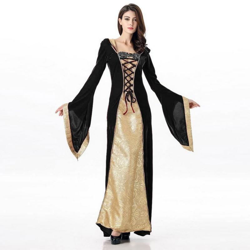 Halloween Medieval Queen Costume Vintage Court Cosplay Dress Party Stage Performance Adult Unisex Black Red Green Purple