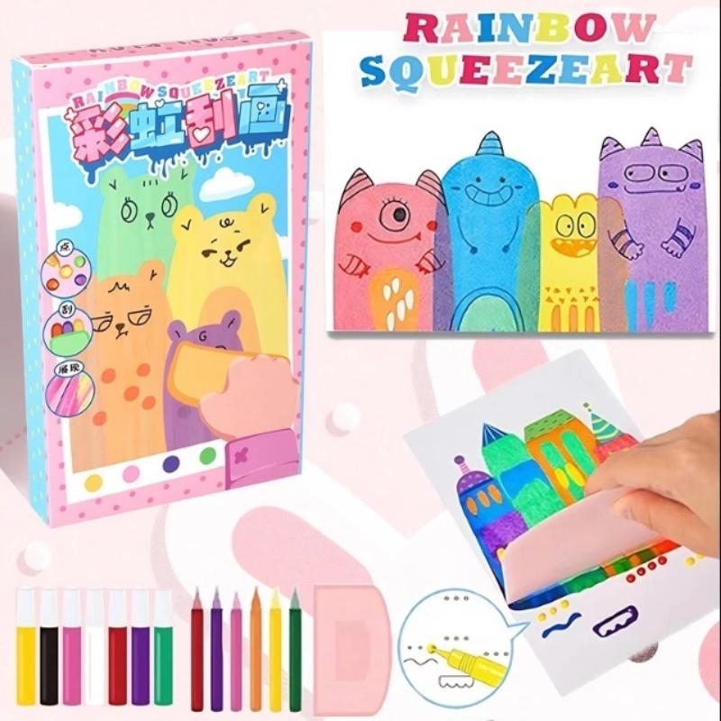 35Pcs Squeegee Art Kids Paint Kit, Diy Material Magic Reveal Rainbow Scratch Art