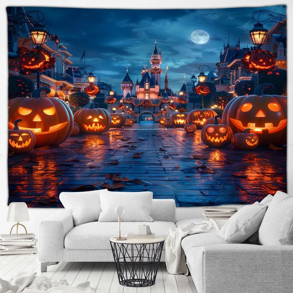 

Хэллоуин украшение для вечеринки дома гобелен веселый тыквенный фонарь замок городской пейзаж настенный декор гостиной комнаты 200x150cm