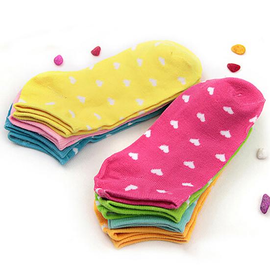 5 Pair Socks Lovely Heart Pattern Cotton Blend Women Ankle Socks for Daily Wear
