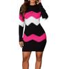 Abito Lungo Caldo Patchwork Elegante da Donna Autunno Inverno Abito Maglione a Coste Pullover Casual Mini Abiti