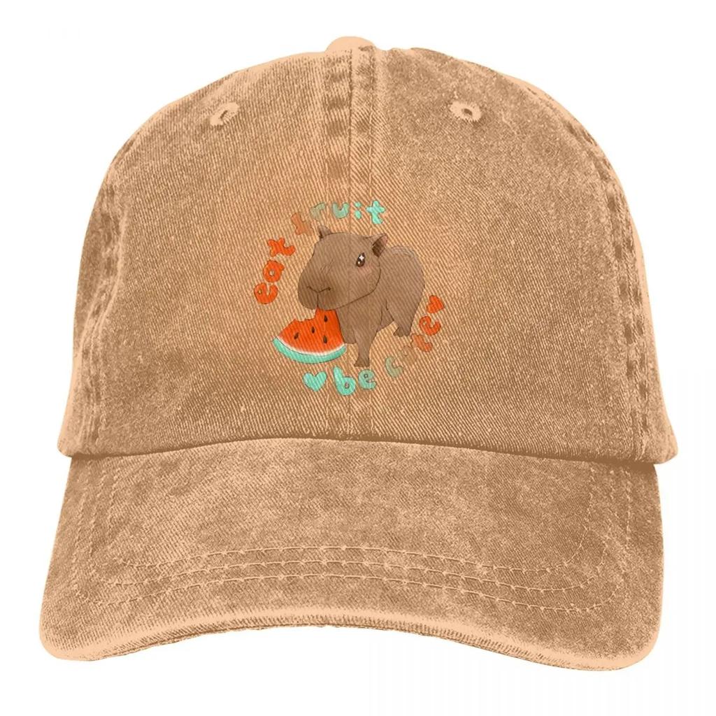Washed Men's Baseball Cap Eat Fruit Be Cute Trucker Snapback Caps Dad Hat Capybara Golf Hats