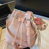2025 Summer New Textured College Style Shoulder Bucket Bag Women's Large-capacity Pumping Belt Casual Simple Messenger Bag