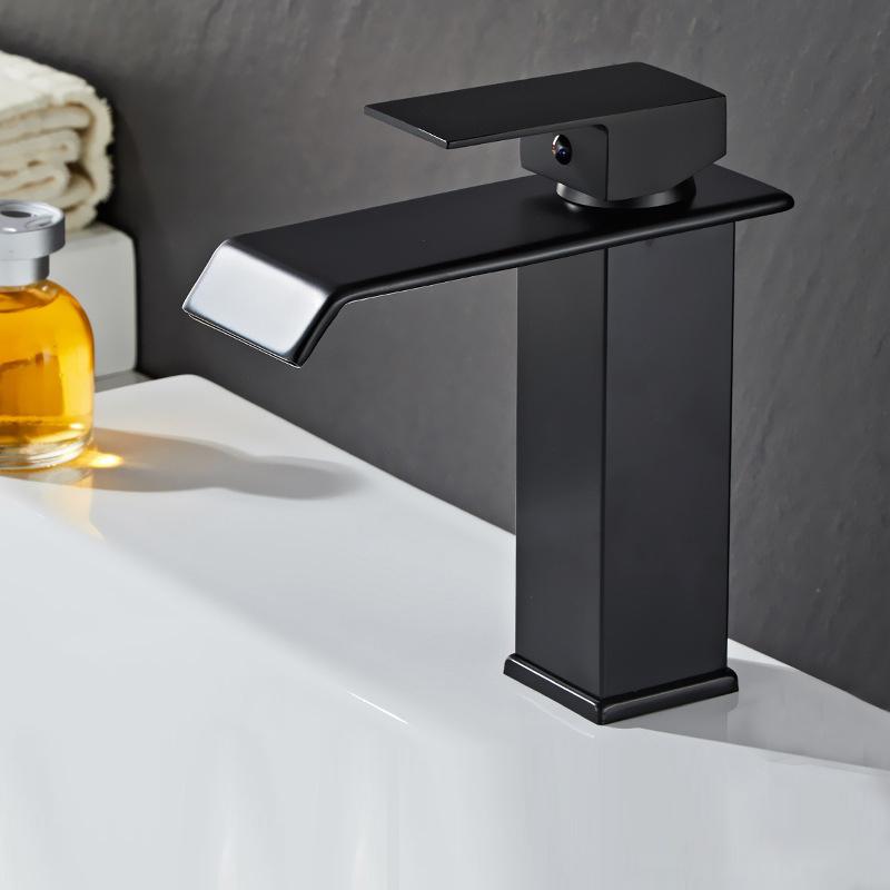Waterfall Basin Faucet Gold and Black Sink Waterfall Mixers Bathroom Faucet Deck Mounted Washbasin Taps