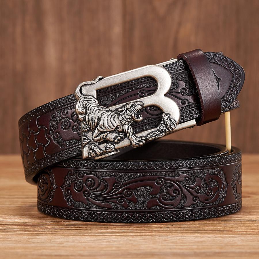 3.5CM Tiger Alloy Automatic Buckle Cowskin Leather Belt Quality Men Wasitbad Strap Genuine Leather Gift Bussiness Belt for Jeans