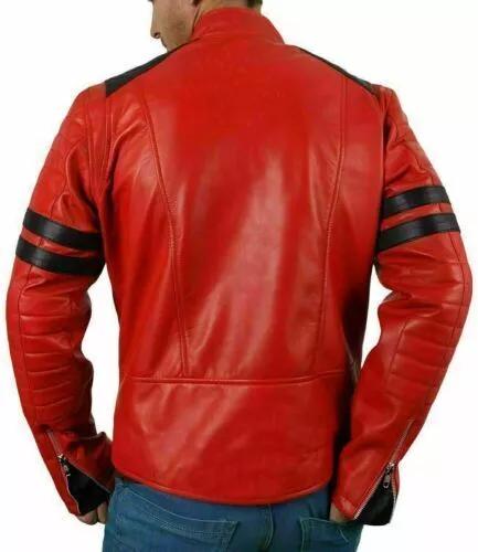 Handmade New Genuine Lambskin Leather Red Stylish Men's Jacket Motorcycle Biker