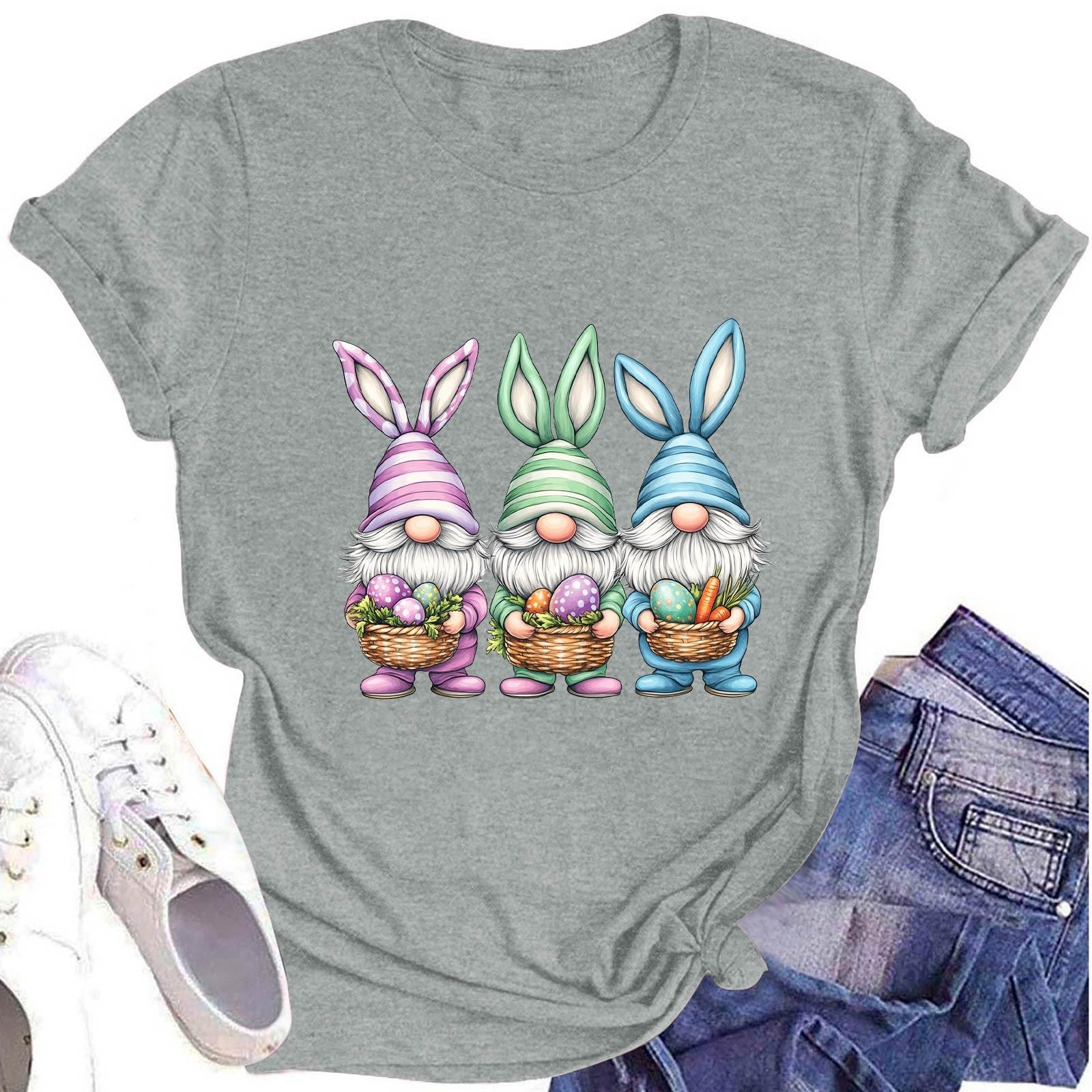 

Women s Fashion Round Neck Short Sleeve T-Shirt Easter Printed Casual Top M