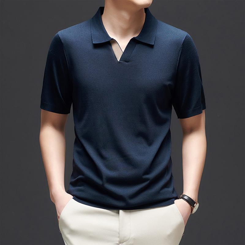 New Summer Light Luxury Men's Clothing Breathable and Skin-friendly Yilite Men's Knitted Short-sleeved T-shirt Solid Color Half-sleeved Men