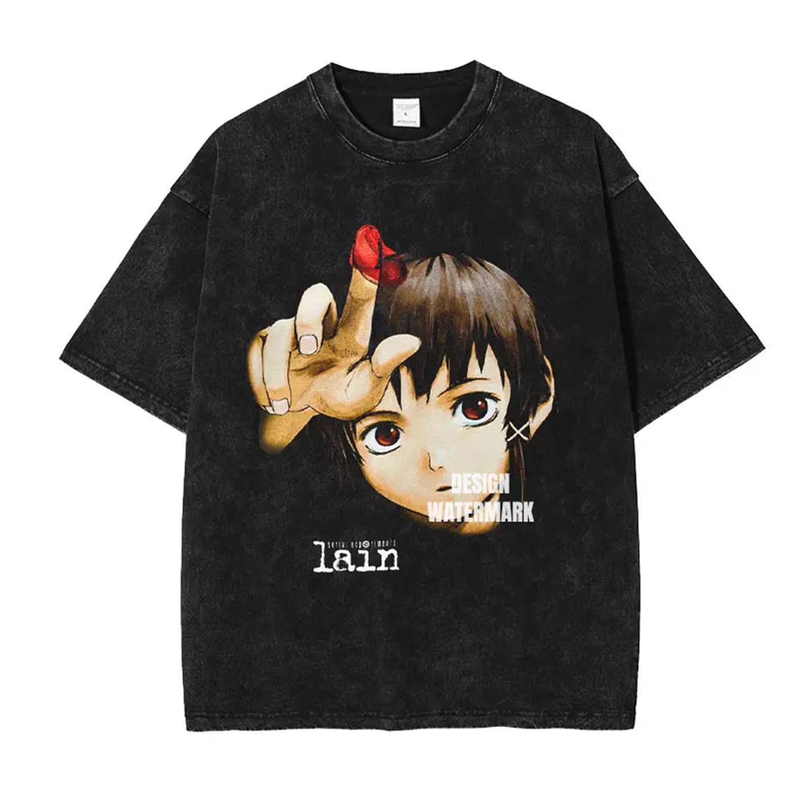 Anime S-Serial Experiments Lain T-Shirts Oversized Vintage Washed Iwakura Lain T-shirt Retro Harajuku Tops Tees Man 100% Cotton XXXXXL разноцветный