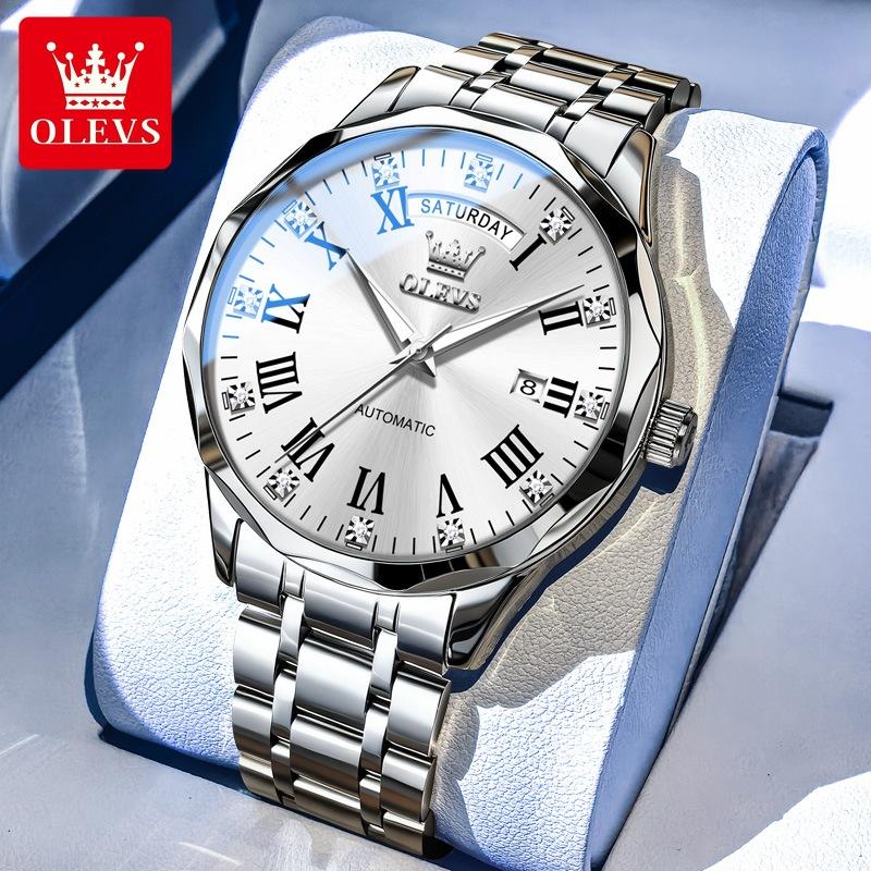 OLEVS Orologio Meccanico da Uomo Classico con Doppio Calendario - Orologio da Polso