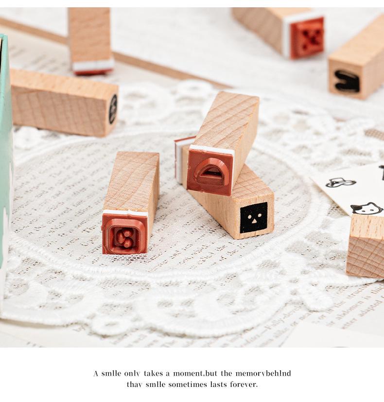 42-Piece Beech Wood Stamp Set: Numbers, Letters, Shapes & Emoticons.