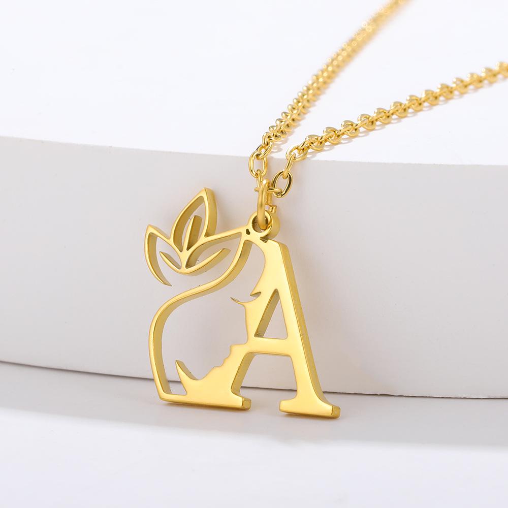 Stainless Steel Floral English Alphabet Necklace - Women's Unique Clavicle Chain