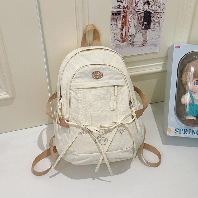 Korean Style Women's Casual Nylon Backpack - Cute, Large Capacity, Solid Color, Fresh Design, Small Laptop Compatible